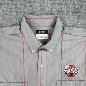 Vintage Coca Cola Shirt Mens XLT Gray Red Striped Short Sleeve Button Delivery